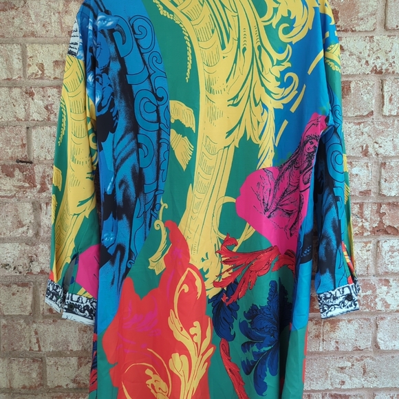 Colorful Print Button Up Collar Long Shirt Dress Blouse Mini Dress size M - Picture 10 of 10
